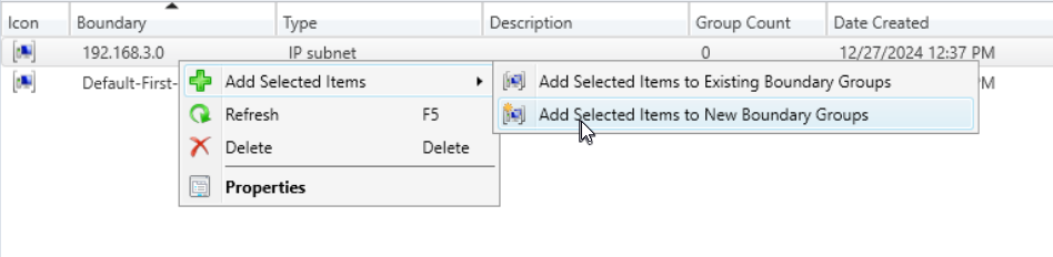 Add Selected Items to New Boundary Groups